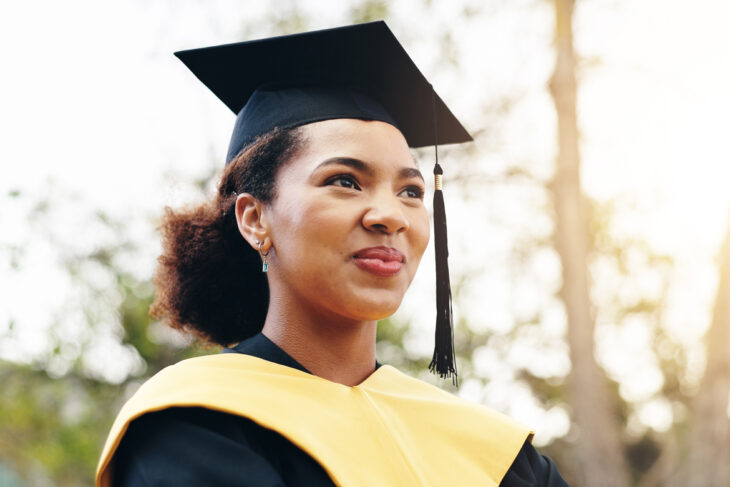 woman with cap and gown on.