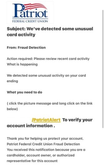 fraudulent text screenshot