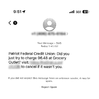 text message showing scam text about clicking on link for Grocery outlet charge.