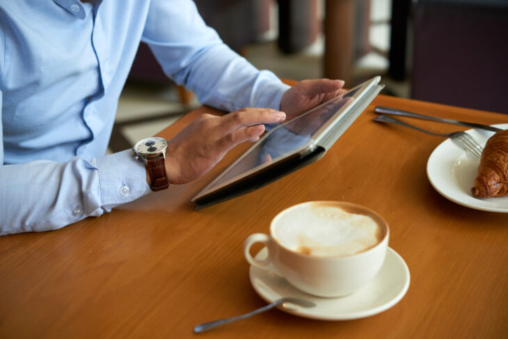 Guy using mobile app