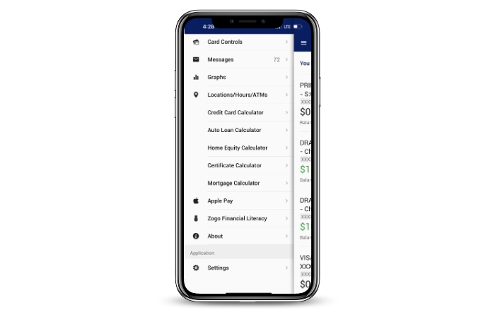 screenshot of patriot mobile app menu